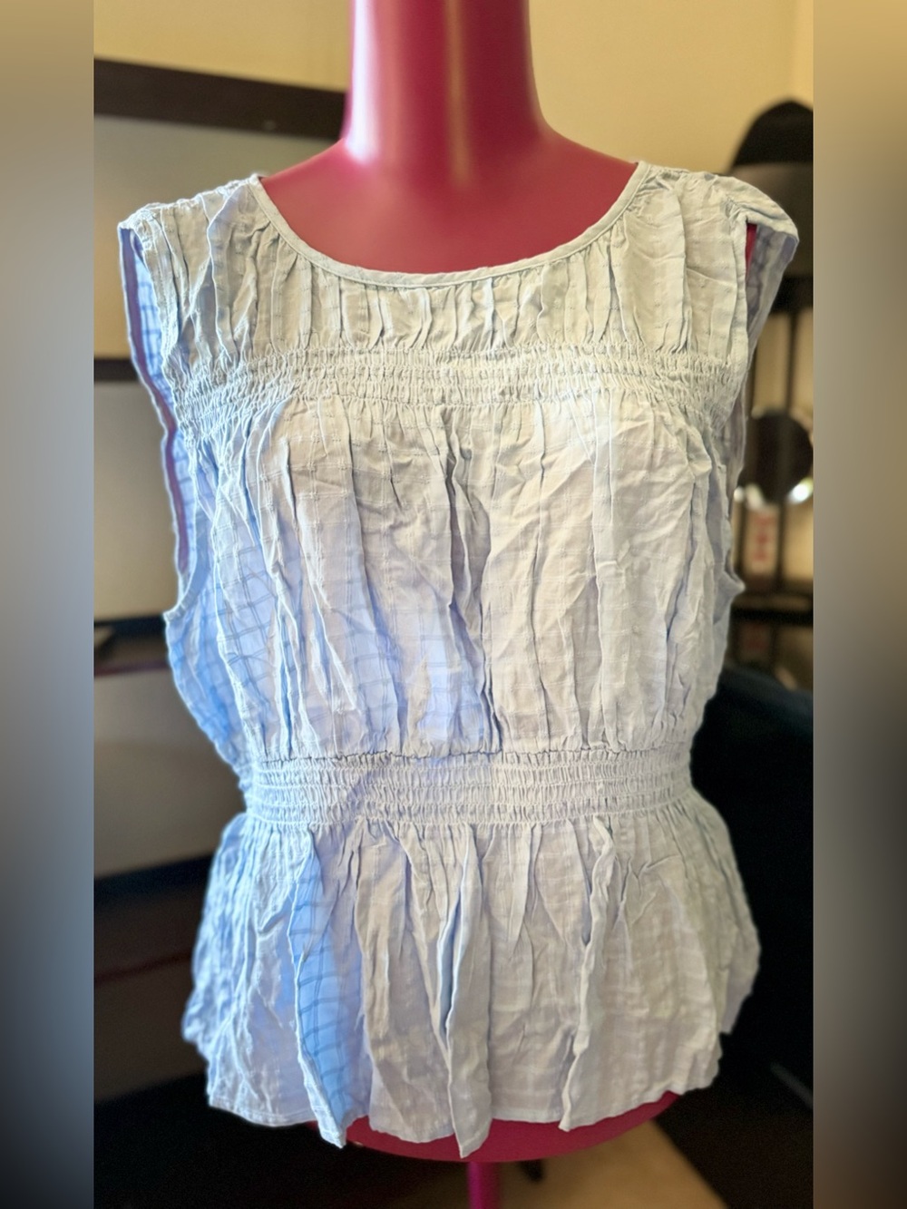 LOFT Light Blue Smocked Waist Sleeveless Peplum Top